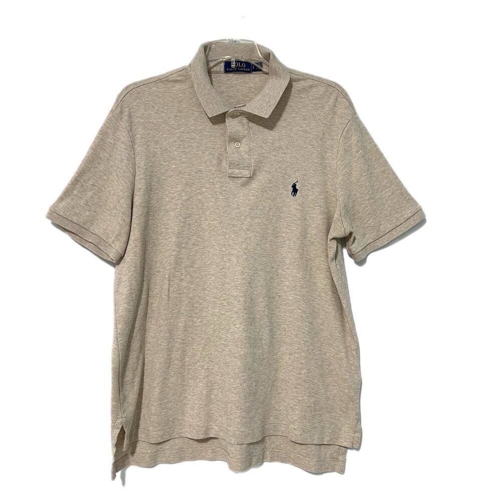 Polo Ralph Lauren Polo Shirt Men's Large Beige Tan Short Sleeve 100% Cotton